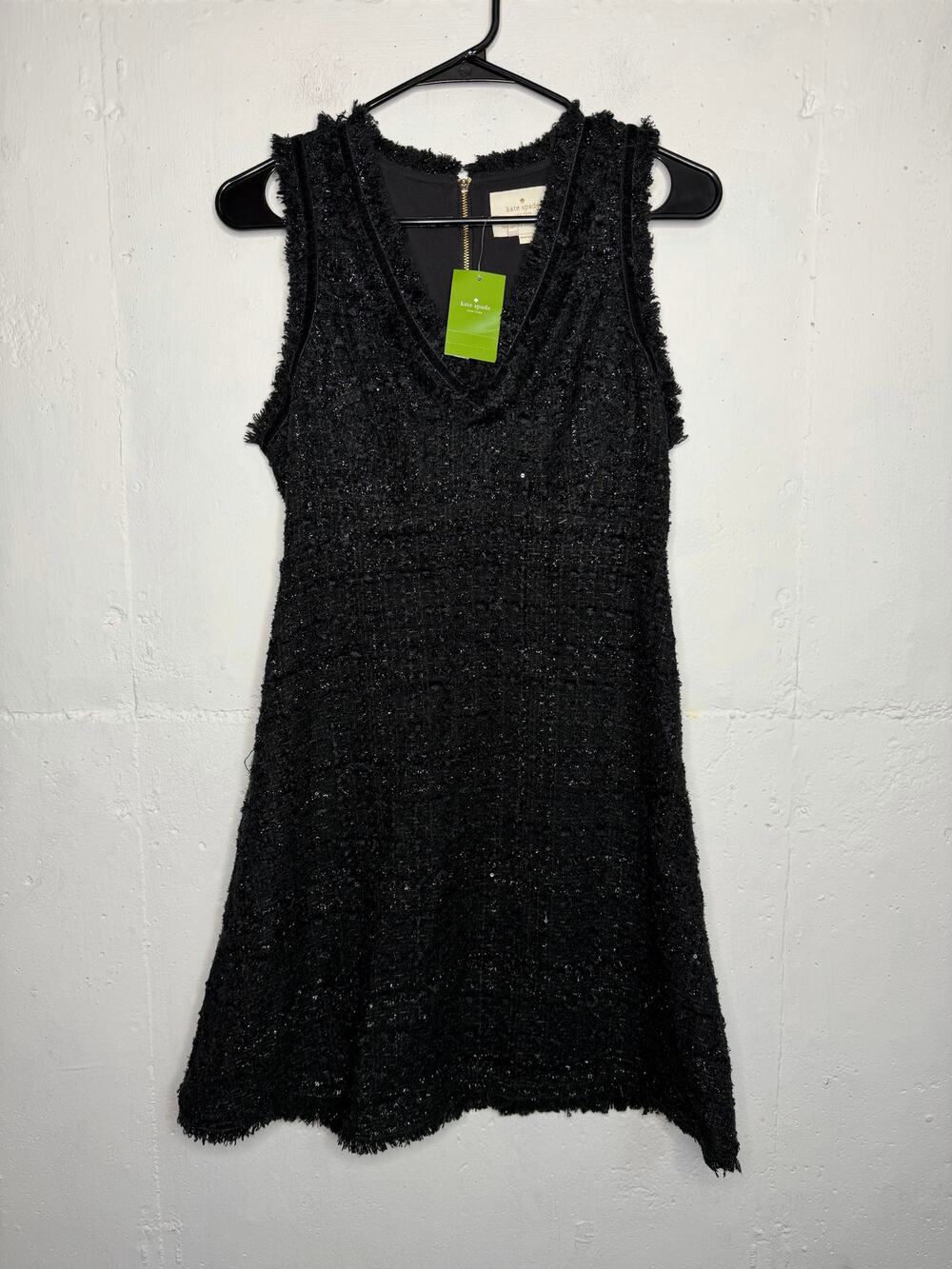 NEW Kate Spade Sparkle Womens Tweed Dress Size Small Black Above Knee V Neck